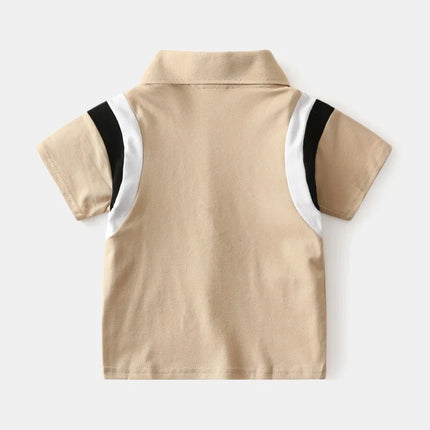 Korean children's summer polo shirt for boys, 2025 children's short sleeved T-shirt, baby color blocked fashionable lapel top