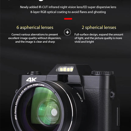 4K HD Professional Digital Camera Camcorder WIFI Webcam Wide Angle 16X Digital Zoom 48MP Photography 3 Inch Flip Screen Recorder