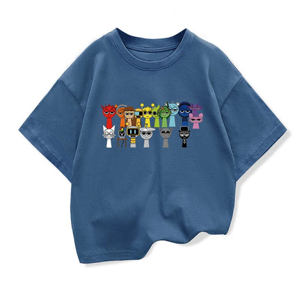 Summer Short Sleeve Tops Cute Sprunki Cartoon Print T Shirt Kids Leisure Cotton T-shirt Baby Girls Tshirt Toddler Boys