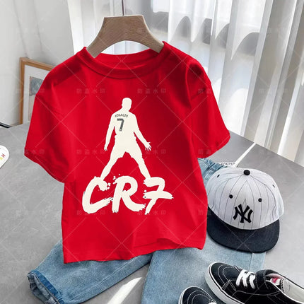 New Summer CR7 Print Cotton Boys Girls T-shirt Cristiano Ronaldo Clothing Fashion Outdoor Casual Fashion Sports Tees Top T-shirt