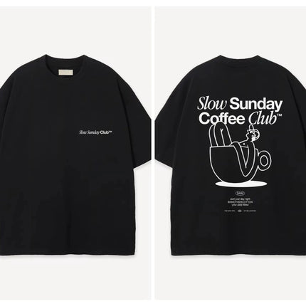 Men's clothing 100% Cotton black T-shirt American style Retro Casual Trend Streetwear Hipster Fashionable Oversized Unisex shirt