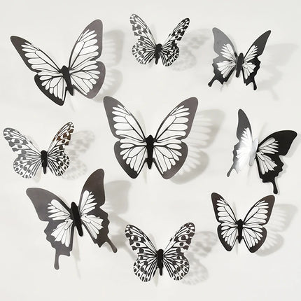 24/48pcs Black White 3D Butterfly Wall Stickers Wedding Decoration Home Bedroom Living Room DIY Butterflies Wall Decals Supplies