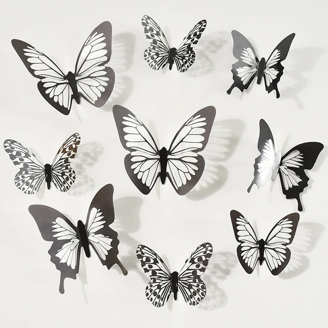 24/48pcs Black White 3D Butterfly Wall Stickers Wedding Decoration Home Bedroom Living Room DIY Butterflies Wall Decals Supplies