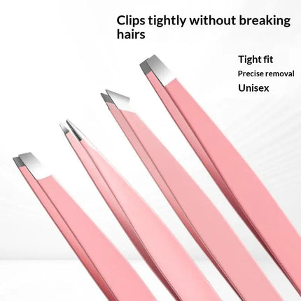 4Pcs Colorful Stainless Steel Tweezer Set For Women Men Eyebrows Eyelashes Grooming Precision Tweezers With Storage Bag