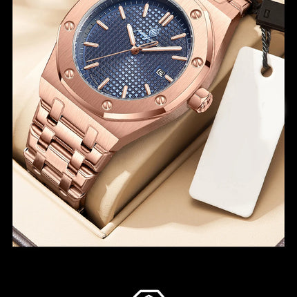 PAAZOMU Luxury Business Watches for Men Date Week Stainless Steel Quartz Man Watch Waterproof Luminous Fashion Men's Wristwatch