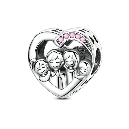 Charm Bead 925 Sterling Silver Heart Starry Sky Family Mother-Daughter-Sister Charm Fit Bracelets Pendant Women DIY Jewelry Gift