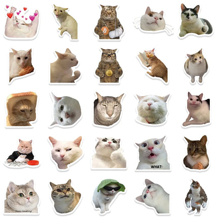 50pcs Funny Cat MEME Stickers Toy DIY Kids Notebook Motorcycle Laptop Phone Luggage Refrigerator Graffiti Cute Animals Decals