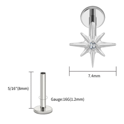 Right Grand ASTM F136 Titanium CZ North Star Flat Back Earring 16G Tiny Starburst Helix Cartilage Stud Earlobe Piercing Jewelry