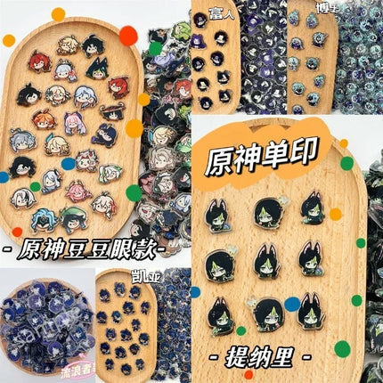 Game Impact Focalors Forina 20Pcs 2cm Patch Keychain Hair Tie Refrigerator Sticker Phone Case DIY Accessories Acrylic Sheets
