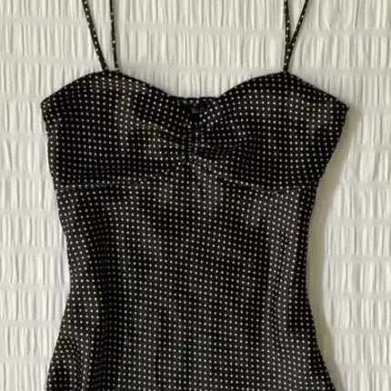 French Vintage Polka Dot Camisole Vest Women Summer Folds Sleeveless Y2k Crop Halter Tops Sweet hottie Slim Outerwear Tanks
