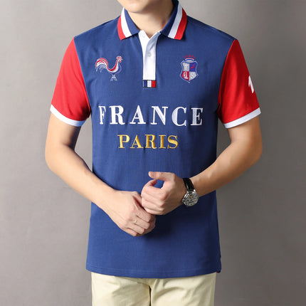 Men's polo shirt Paris France embroidery stitching color contrast classic fashion original design polo collar pure cotton