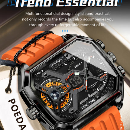 POEDAGAR Sports Men Wristwatch Date Week Chronograph Luminous LED Man Clock Silicone Strap Electronic Men's Quartz Watches Reloj