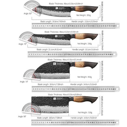 XINZUO 1-9 Piece Damascus Knife Set 67-Layer Steel Paring Utility Santoku Nakiri Cleaver Bunka White Oak Red G10 Handles