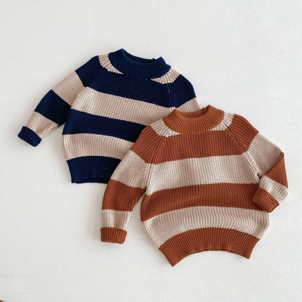 Cute Striped Newborn Baby Sweater Winter Children Teenage Kids SweateO-neck Warm Pullovers for Boys Wool Knitwear Casual Girls A