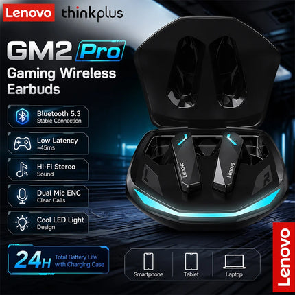 Lenovo GM2 Pro Earphone Bluetooth 5.3 Headphones with Mic 9D Stereo Pro 6 Lenovo Earbuds Dual Modes Music Game Wireless Headset