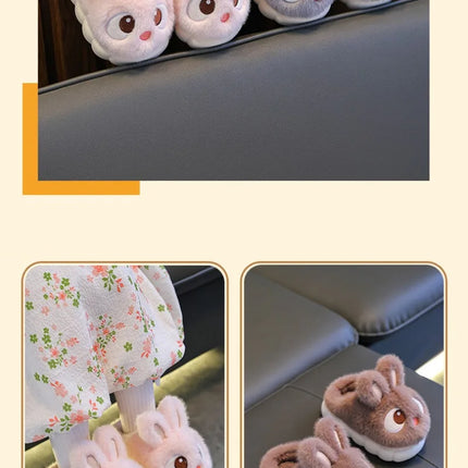 2024 New Cute Rabbit Children's Cartoon Winter Slippers Comfortable Warm House Shoes Boys Girls Indoor Home Fluffy Slippers