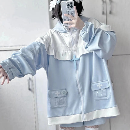 Japanese Mine Style Subculture Cute Sweet Girl Y2k Clothing Loose Casual Cat Ears Hooded Zipper Hoodie Sweatershirt Women Autumn