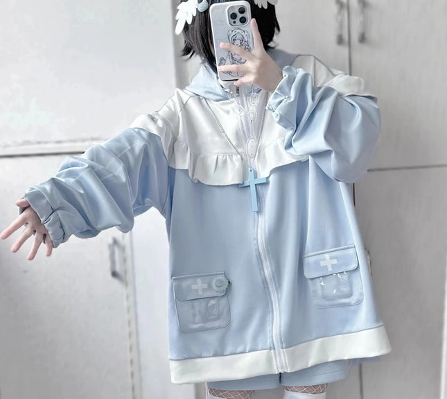 Japanese Mine Style Subculture Cute Sweet Girl Y2k Clothing Loose Casual Cat Ears Hooded Zipper Hoodie Sweatershirt Women Autumn