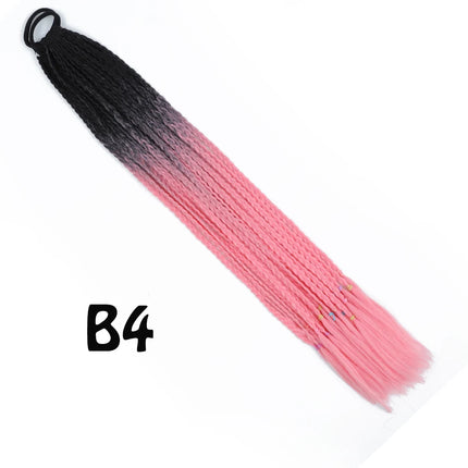 Synthetic Gradient Color Dirty Braided Ponytail Extensions With Elastic Band 24" Rainbow Braid Pony Tail Hairpiece For Girl