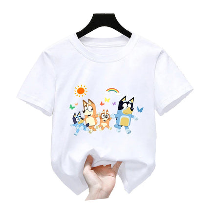 Bluey Girls T-shirt Kids' Clothing Summer Printed Cartoon Tees Short Sleeve Kids' Cotton Outfits Tops