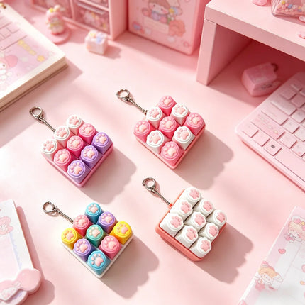 Clicky Keycap Clicker Keychain 9‑Buttons Cat Paw Keyboard Fidget Toys for Adults For Office Work School Stress Relief Anxiety