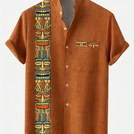 Men's Linen Short Sleeve Lapel Shirt Natural Ethnic Totem 3D Printed Shirt Hawaiian Vacation Social Party Shirt Fast Shipping