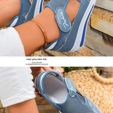 Designer Women Sneakers Wedge Tennis Shoes Red Blue Canvas Women Casual Shoes Ladies Platform Vulcanized Shoe Hollow Out Shoes