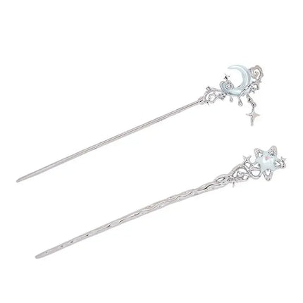 Romantic Moonstone Star Moon Hair Stick Metal Branch Hairpin Fork Chinese Style Hair Accessories for Girls Jewelry