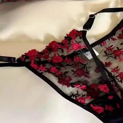 Soutien-Gorge Brodé Dentelle Femme Ultra Mince Transparent Sans Rembourrage Armature Push Up Doux Lingerie Séduisante 32-38