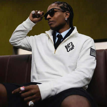 Y2K trendy quarterzip jacket celebrity jee Embroidery white men casual shirts American vintage loose streetwear Oversized coat