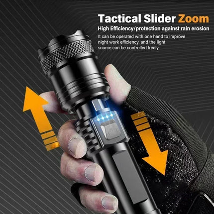 High Strong Power Led Flashlights 2000LM Tactical USB Charging Camping Emergency Fishing Zoom Lantern Torch with Display Light