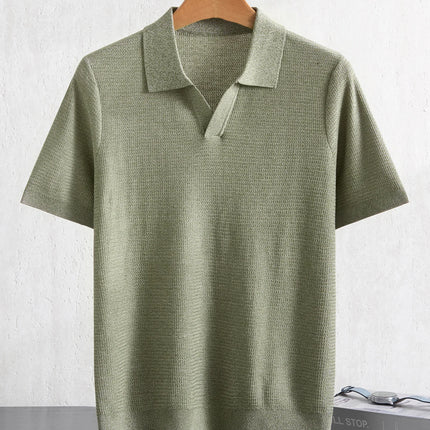 Summer New Men's 100% Lyocell Polo Neck Solid T-Shirt Knitted Pullover Polo Shirts Business Casual Short Sleeve Thin Tops Tees