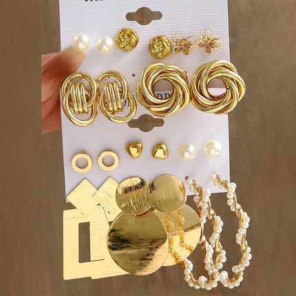 10-24 Pieces Fashionable and Elegant Retro Style Imitation Pearl Flowers Butterfly Love Geometric Round Asymmetric Exaggerated Metal Earrings Set Suitable for Women's Holiday Party Date Daily Wear Halloween Christmas Valentine's Day