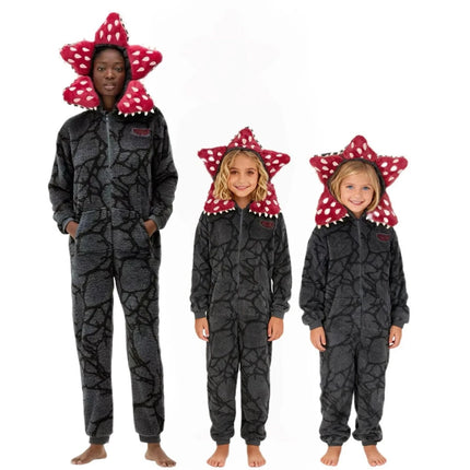 Adult Kids Fall Winter Thicken Cannibal Flower Demogorgon Cosplay Costume Comfortable Flannel Fabric Pajamas Halloween Suit