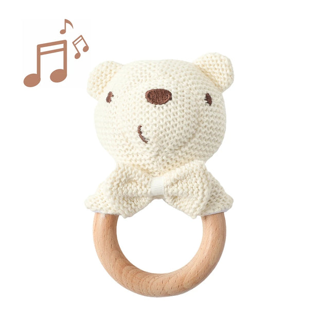 1PC Baby Rattle Toys Crochet Animal Cute Bear Toys Kawaii Wooden Teether Baby Cartoon Mobile Crib Wooden Newborn Rattle Toys