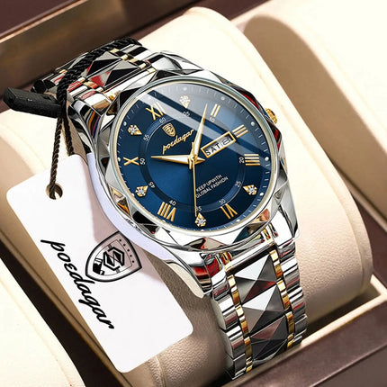 POEDAGAR Business Luxury Men's Quartz Watches Waterproof Luminous Stainless Steel Men's Wristwatch Date Week Sport Men's Watch Reloj