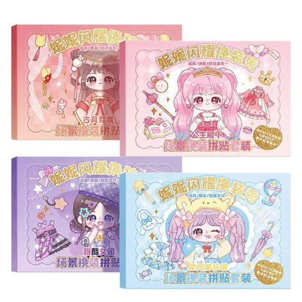 Kawaii Cartoon Girl Dress Up Sticker Set 4 Different Themes Waterproof Removable for Kids DIY Craft Scrapbooking