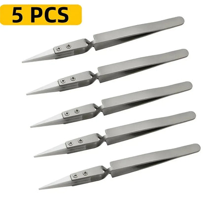 5/3/1pcs Ceramic Tip Labor-saving Electronic Soldering Tweezers, Anti-Static Reverse Acid Resistant Precision Chuck Tweezers