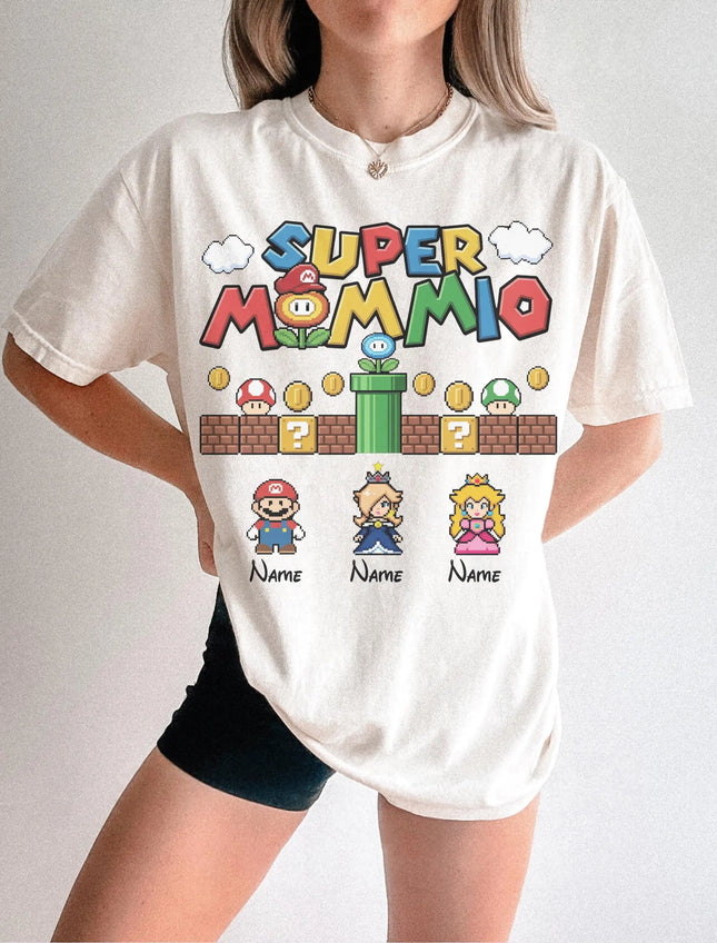 Super Mario Printed Pixel Style T-shirt Men and Women Summer Cotton Clothing Cartoon Round Neck Short Sleeved Tee Streetwear