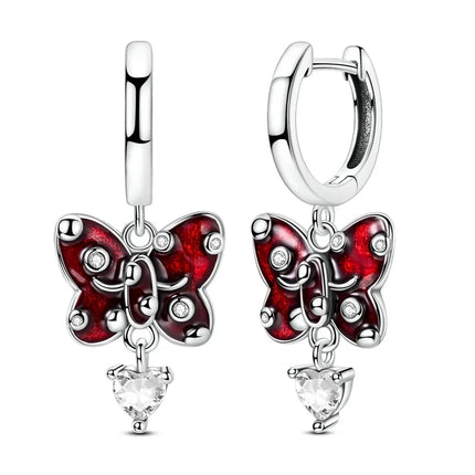 2025 New 925 Sterling Silver Earrings Simple Bow Strawberry Butterfly Hoop Stud Earrings for Wedding Party Women Jewelry Girls
