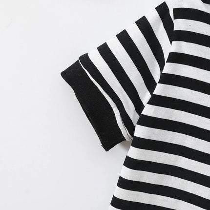 4-Piece Set New Style Summer Boys & Girls Striped Short Sleeve T-Shirt Tops Children's Fashion Stylish Collar