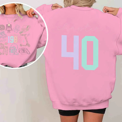Chapter 40 40th Birthday Sweatshirt Women Born in 1986 Retro Graphic Double-Sided 80s Theme Crewneck Top Casual Retro Clothing