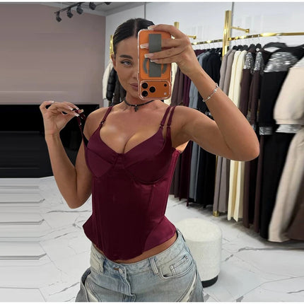 Sexy Double Layered Shoulder Straps Women Vest Elegant Backless Sleeveless Lace Up Female Top 2026 Spring Summer Lady Crop Tops