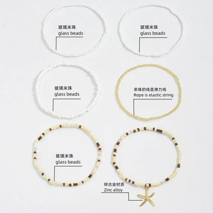 Multilayer Bohemia Rice Bead Anklet Set for Women Fashion Starfish Pendant Anklets Summer Sandy Beach Ankle Chain on Leg Jewelry