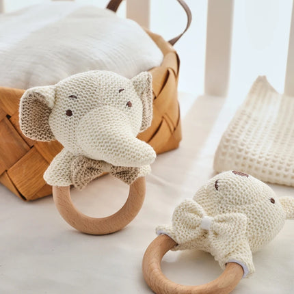 Children's Crochet Rattle Toy Cute Cartoon Animals Shake Music Toy Baby Crib Soothing Rattle Teether Beech Ring No BPA Kid Gift
