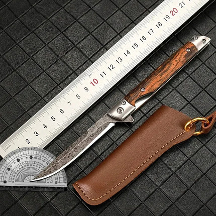 Multi-functional outdoor folding knife, high-hardness Damascus steel folding knife, portable fruit knife