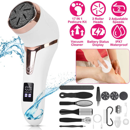 17Pcs Rechargeable Electric Foot Callus Remover With Vacuum 3 Grinding Heads 2 Speeds Dead Skin Pedicure Foot Care Tool