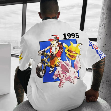 Pokémon Japan Anime Peripheral Printed Short Sleeve T-Shirt 2025 Pikachu Mewtwo Summer Men's and Women's Loose Sports Top ins