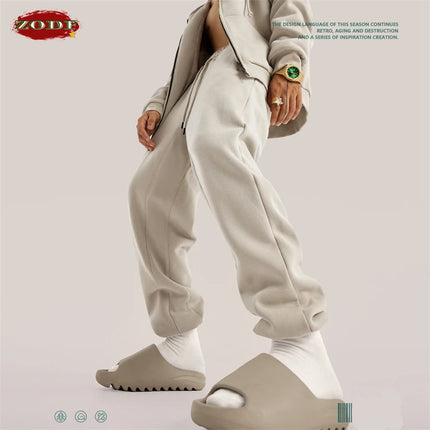ZODF Trendy Men 345gsm Fleece Sweatpant Unisex Solid Color Loose Retro Hip Hop Winter Joggers Pants Brand Clothes HY0005