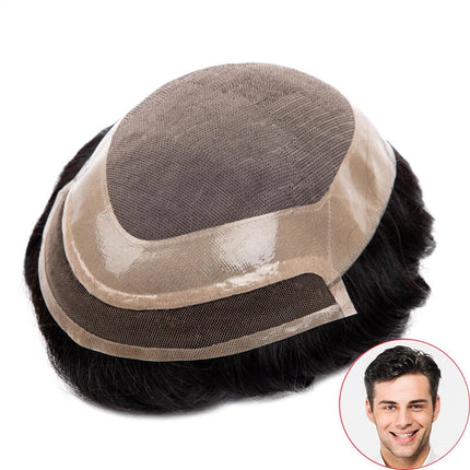 Mono NPU Men's Hairpiece Front Swiss Lace Indian Human Remy Hair Wigs Durable Mono Men's Wigs Natural Wigs Capillary Prosthesis